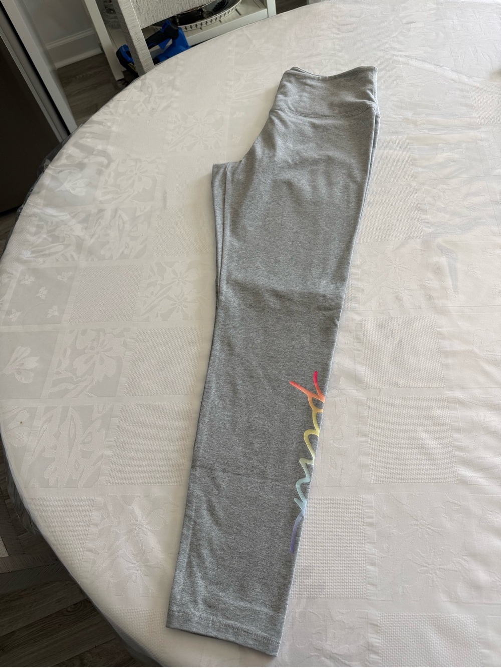 Victoria's Secret Gray Leggings with Rainbow Script